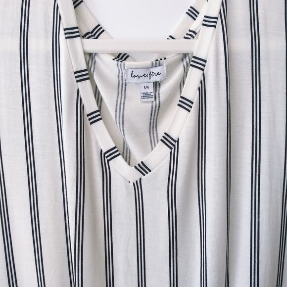 Love Fire L Sleeveless Top Muscle Tee Hi-Lo Hem Tie Front Stripes Soft Stretchy - Picture 4 of 10